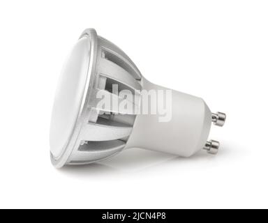 Seitenansicht der GU10-LED-Lampe, isoliert auf Weiß Stockfoto