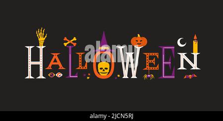 Halloween fancy Buchstaben niedlich Symbol-Set isoliert Vektor-Illustration. Frohe Halloween-Begrüßung Stock Vektor