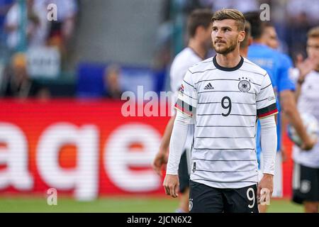 Mönchengladbach, DEUTSCHLAND - 14. JUNI: Timo Werner von Deutschland während des UEFA Nations League-Spiels zwischen Deutschland und Italien im Borussia-Park am 14. Juni 2022 in Mönchengladbach (Foto: Joris Verwijst/Orange Picches) Stockfoto