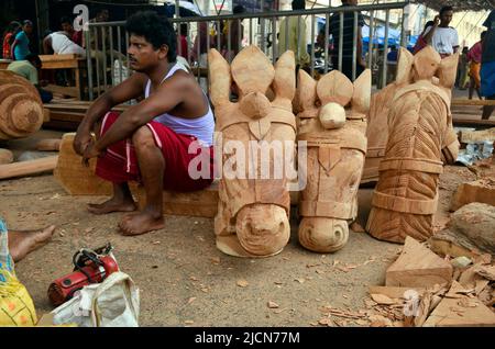 Holzbauarbeiten bei puri odisha india Stockfoto