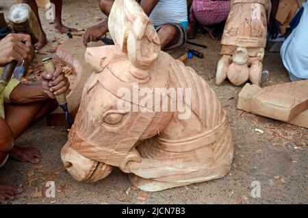 Holzbauarbeiten bei puri odisha india Stockfoto