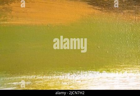 Detail der Kunst. Braun, grün und weiß abstrakt Öl gemalten Hintergrund. Textur der Ölfarbe. Abstrakter Kunsthintergrund. Ölgemälde auf Leinwand. Fragment von Stockfoto