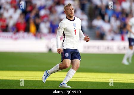 Wolverhampton, Großbritannien. 14.. Juni 2022. Jarrod Bowen aus England in Aktion während des Spiels. UEFA Nations League, Gruppe c Spiel, England gegen Ungarn im Molineux Stadion in Wolverhampton, England am Dienstag, 14.. Juni 2022. Nur zur redaktionellen Verwendung. Bild von Steffan BowenAndrew Orchard Sports Photography/Alamy Live News Credit: Andrew Orchard Sports Photography/Alamy Live News Stockfoto