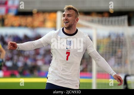 Wolverhampton, Großbritannien. 14.. Juni 2022. Jarrod Bowen aus England schaut auf. UEFA Nations League, Gruppe c Spiel, England gegen Ungarn im Molineux Stadion in Wolverhampton, England am Dienstag, 14.. Juni 2022. Nur zur redaktionellen Verwendung. Bild von Steffan BowenAndrew Orchard Sports Photography/Alamy Live News Credit: Andrew Orchard Sports Photography/Alamy Live News Stockfoto