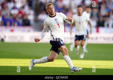 Wolverhampton, Großbritannien. 14.. Juni 2022. Jarrod Bowen aus England in Aktion während des Spiels. UEFA Nations League, Gruppe c Spiel, England gegen Ungarn im Molineux Stadion in Wolverhampton, England am Dienstag, 14.. Juni 2022. Nur zur redaktionellen Verwendung. Bild von Steffan BowenAndrew Orchard Sports Photography/Alamy Live News Credit: Andrew Orchard Sports Photography/Alamy Live News Stockfoto