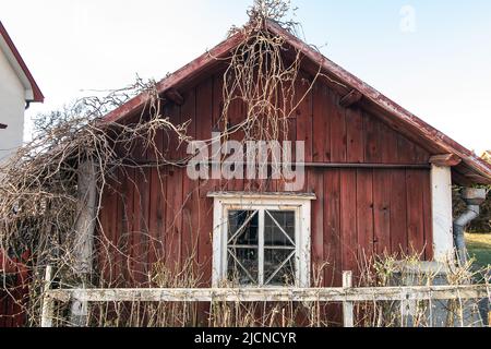 Alte Holzhütte in Schweden Stockfoto