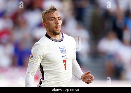 Wolverhampton, Großbritannien. 14.. Juni 2022. Jarrod Bowen aus England schaut auf. UEFA Nations League, Gruppe c Spiel, England gegen Ungarn im Molineux Stadion in Wolverhampton, England am Dienstag, 14.. Juni 2022. Nur zur redaktionellen Verwendung. Bild von Steffan BowenAndrew Orchard Sports Photography/Alamy Live News Credit: Andrew Orchard Sports Photography/Alamy Live News Stockfoto