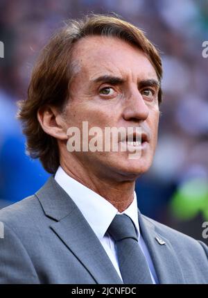 14. Juni 2022, Nordrhein-Westfalen, Mönchengladbach: Fußball: Nations League A, Deutschland - Italien, Gruppenphase, Gruppe 3, Matchday 4, Stadion im Borussia-Park, Italien-Trainer Roberto Mancini vor dem Spiel. Foto: Marius Becker/dpa Stockfoto