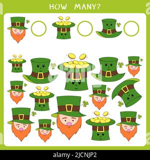 Zählen Sie, wie viele St. Patricks Tag Symbole und schreiben Sie das Ergebnis Stockfoto