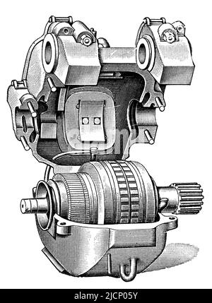 Elektromotor für Eisenbahnen. Veröffentlichung des Buches 'Meyers Konversations-Lexikon', Band 2, Leipzig, Deutschland, 1910 Stockfoto