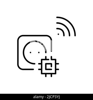 Intelligente wi-Fi-Steckdose. Internet of Things-Stecker mit Fernbedienung CPU. Pixel-perfektes, bearbeitbares Strichsymbol Stock Vektor