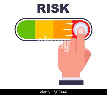 Der Finger bewegte den Hebel auf das Maximum. Die rote Zone riskanter Transaktionen. Flache Vektordarstellung. Stock Vektor