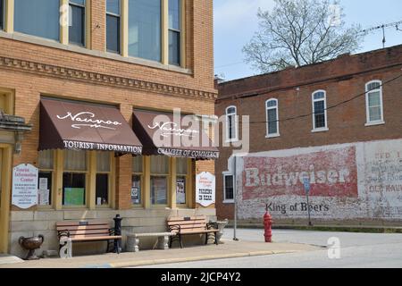 Nauvoo, Illinois, USA. Kleine Kommerz-Kammer in einer kleinen Stadt in der Innenstadt. Stockfoto