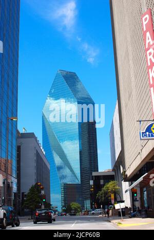 Hohe Wolkenkratzer in Downtown Dallas, Texas, Zement-, Stahl-, Glas-Gebäude Stockfoto