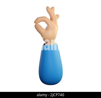 Menschliche Hand ok Symbol mit Finger Geste. Zustimmung, positives Feedback, „Gefällt mir“ oder „Null“-Konzept. Realistisches 3D hochwertiges Rendering isoliert auf weißem Hintergrund. Stockfoto