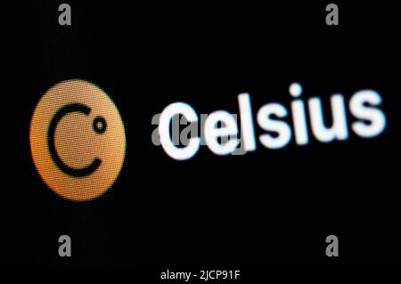 Rottweil, Deutschland. 14.. Juni 2022. Das Logo der Krypto-Firma Celsius ist auf dem Bildschirm eines Computers in einem Büro zu sehen. Kredit: Silas Stein//dpa/Alamy Live Nachrichten Stockfoto