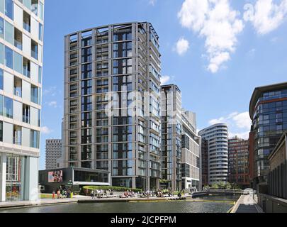 Das neue Merchant Square-Baugebiet am Grand Union Canal Basin, Paddington, London, Großbritannien Stockfoto