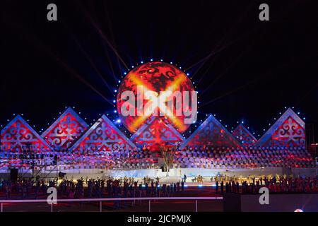 Isyk-Kul, Kirgisistan - 29. September 2018: Eröffnungsfeier der World Nomad Games 2018 Stockfoto