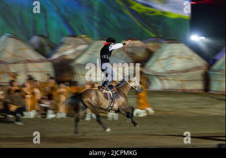 Isyk-Kul, Kirgisistan - 29. September 2018: Eröffnungsfeier der World Nomad Games 2018 Stockfoto