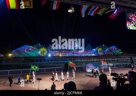 Isyk-Kul, Kirgisistan - 29. September 2018: Eröffnungsfeier der World Nomad Games 2018 Stockfoto