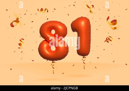 3D Nummer 81 Sale off Rabatt Promotion aus realistischer Konfetti Folie 3D Orange Helium Ballon Vektor. Illustration für den Verkauf von Plakaten, Bannerwerbung, Stock Vektor