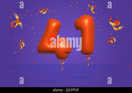 3D Nummer 41 Sale off Rabatt Promotion aus realistischer Konfetti Folie 3D Orange Helium Ballon Vektor. Illustration für den Verkauf von Plakaten, Bannerwerbung, Stock Vektor