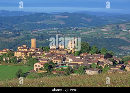 Frankreich, Rhône (69) Oingt mittelalterliches Dorf klassifiziert "schönsten Dörfer in Frankreich, das Land der goldenen Steine, Stockfoto