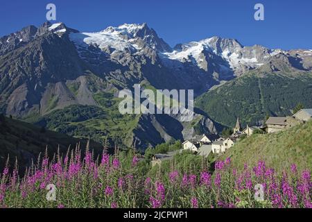 Frankreich, Hautes-Alpes (05) La Grave, Weiler Les Hières, Berg La Meige Stockfoto