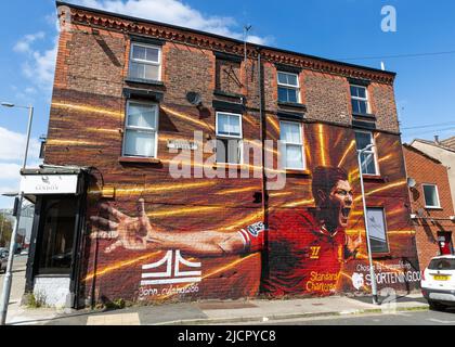 Steven Gerrard Wandbild, Liverpool FC Street Art, The Sandon, Anfield, Liverpool, England, VEREINIGTES KÖNIGREICH Stockfoto