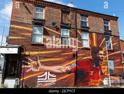 Steven Gerrard Wandbild, Liverpool FC Street Art, The Sandon, Anfield, Liverpool, England, VEREINIGTES KÖNIGREICH Stockfoto