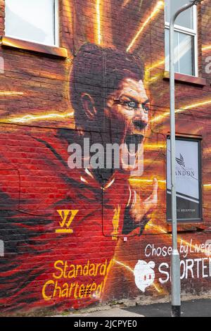 Steven Gerrard Wandbild, Liverpool FC Street Art, The Sandon, Anfield, Liverpool, England, VEREINIGTES KÖNIGREICH Stockfoto