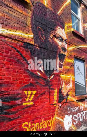 Steven Gerrard Wandbild, Liverpool FC Street Art, The Sandon, Anfield, Liverpool, England, VEREINIGTES KÖNIGREICH Stockfoto