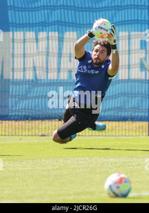 Bielefeld, Deutschland. 15.. Juni 2022. Fußball, 2. Bundesliga, Arminia Bielefeld. Torwart Stefanos Kapino trainiert mit Ball. Quelle: Friso Gentsch/dpa/Alamy Live News Stockfoto