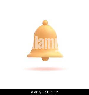 3D Benachrichtigungsglocke, Symbol für soziale Medien, Alarm oder Erinnerung auf weißem Hintergrund isoliert. Vektorgrafik Stock Vektor