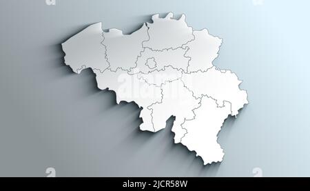 Geographische Karte von Belgien mit Provinzen mit Regionen mit Schatten Stockfoto