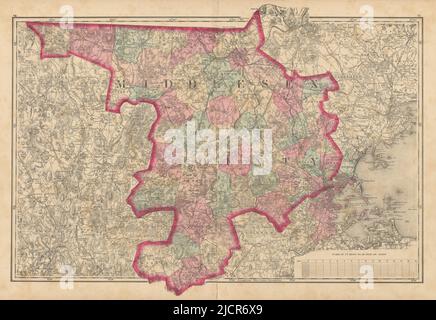 Middlesex County, Massachusetts. WALLING & GREY 1871 alte antike Kartenkarte Stockfoto