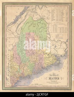 Eine neue Karte von Maine. Zustandskarte mit Landkreisen. THOMAS, COWPERTHWAIT 1852 alt Stockfoto