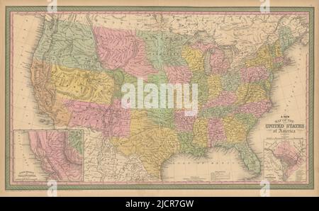 Vereinigte Staaten von Amerika. California Gold Region. THOMAS, COWPERTHWAIT 1852 MAP Stockfoto