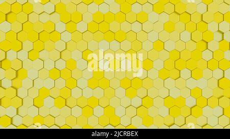 Gelber sechseckiger Hintergrund. Geometrische abstrakte Tapete. 3D Abbildung. Stockfoto