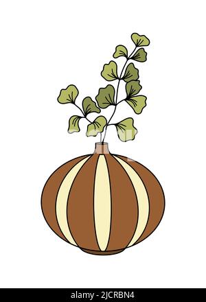 Symbol für den Vektortopf. Home Pflanzen Im Innenbereich. Zimmerpflanzen in Töpfen. Doodle-Illustration, Cliparts. Farbenes Symbol tropischer Pflanzen. Stock Vektor