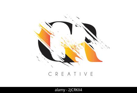 Schwarz-gelbes GR-Logo mit Vintage-Grundge-Schliff-Design. Vektor Des Symbols „Destroyed Drawing Elegant Letter“. Stock Vektor