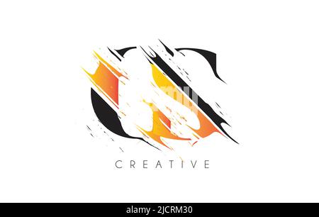 GS-Logo in Schwarz und Gelb mit Vintage-Grundge-Schliff. Vektor Des Symbols „Destroyed Drawing Elegant Letter“. Stock Vektor