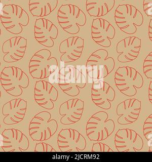Nahtloses Muster im minimalistischen Stil mit exotischen Monstera-Blättern in gedeckten Trendtönen. Textur, Hintergrund. Modisches Druckdesign. Nahtloses Vektor-Wiederholungsmuster. Stock Vektor