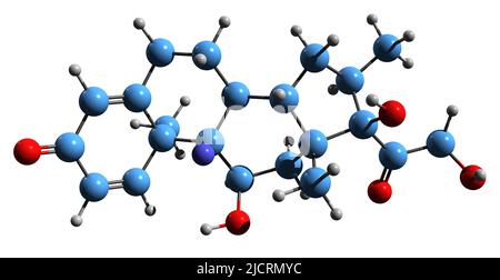 3D Bild der Betamethason-Skelettformel - molekularchemische Struktur von Steroidmedikamenten isoliert auf weißem Hintergrund Stockfoto