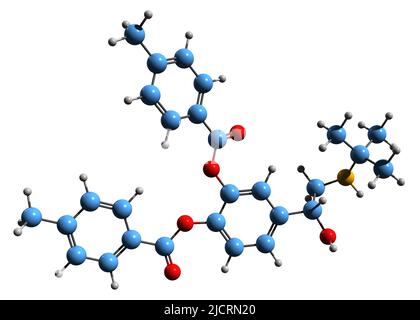 3D Bild der Bitolterol-Skelettformel - molekularchemische Struktur von Beta2-adrenergen Agonisten isoliert auf weißem Hintergrund Stockfoto