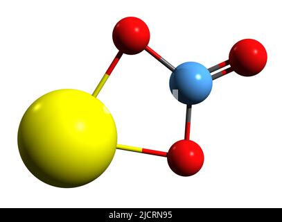 3D Aufnahme der Skelettformel von Calciumcarbonat - molekulare chemische Struktur von CaCO3 isoliert auf weißem Hintergrund Stockfoto