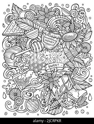 Cartoon raster doodles Honig skizzenhaft lustige Illustration Stockfoto