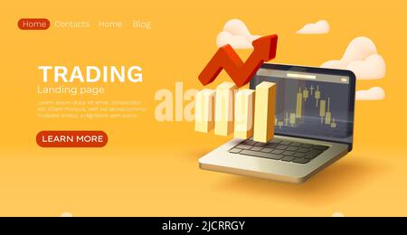 Landing-Page-Laptop-Handel, Website-Bannernachricht. Vektorgrafik Stock Vektor