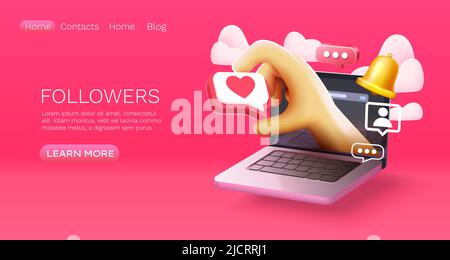 Landing-Page-Notebook-Follower, Website-Bannernachricht. Vektorgrafik Stock Vektor