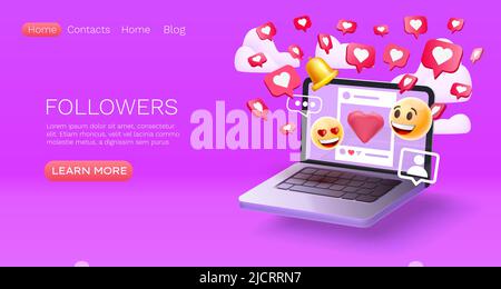 Landing-Page-Notebook-Follower, Website-Bannernachricht. Vektorgrafik Stock Vektor